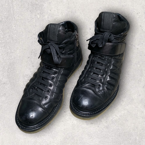 PRADA Levitate Black Quilted Leather High-Top Men’s Sneakers - Picture 3 of 17